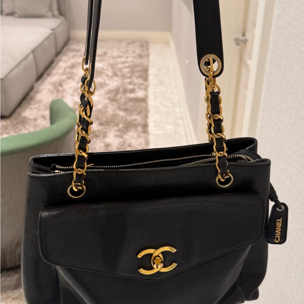 Chanel Black Shoulder Bag with Gold Chain